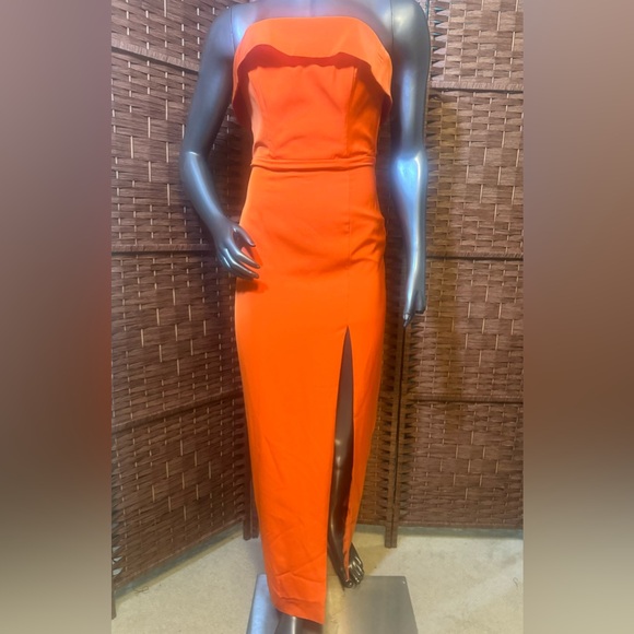 Meshki XS Formal Dress Gown Prom Wedding Orange Slit Long Strapless *zipperworks - Picture 8 of 8